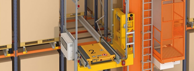 Automated storage and retrieval system AS/RS racking in operation