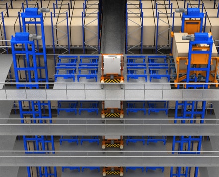 AS/RS with transfer car system for multi-level automated pallet handling