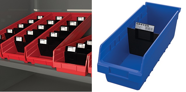 Plastic shelf bins for organized warehouse storage and parts management