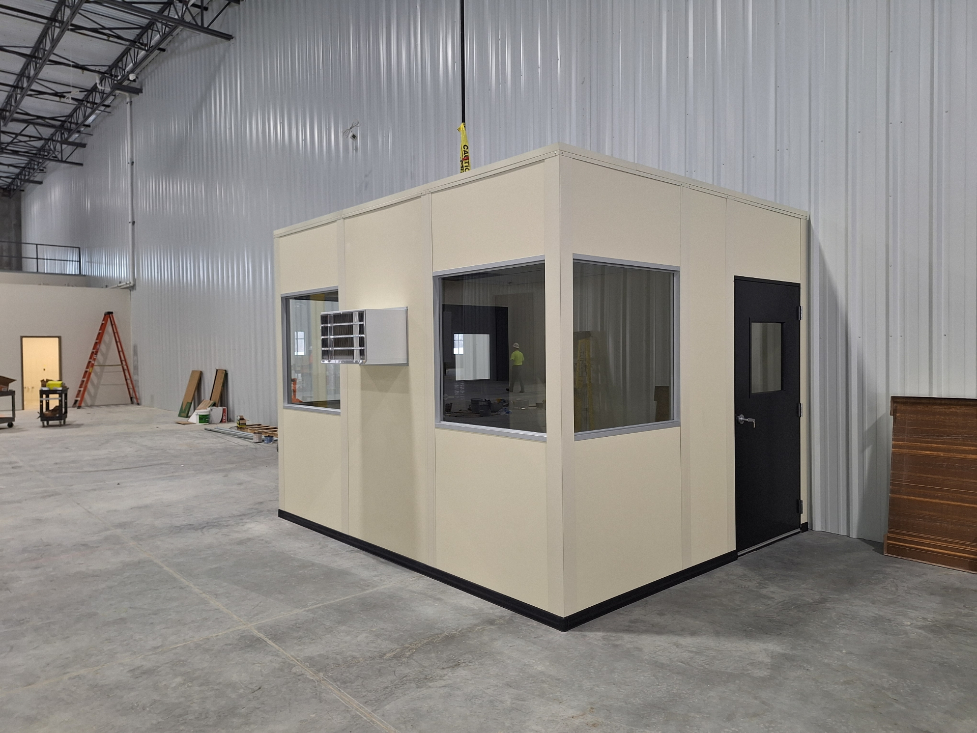 Modular in-plant office with large windows and HVAC installed inside Lebanon OH warehouse